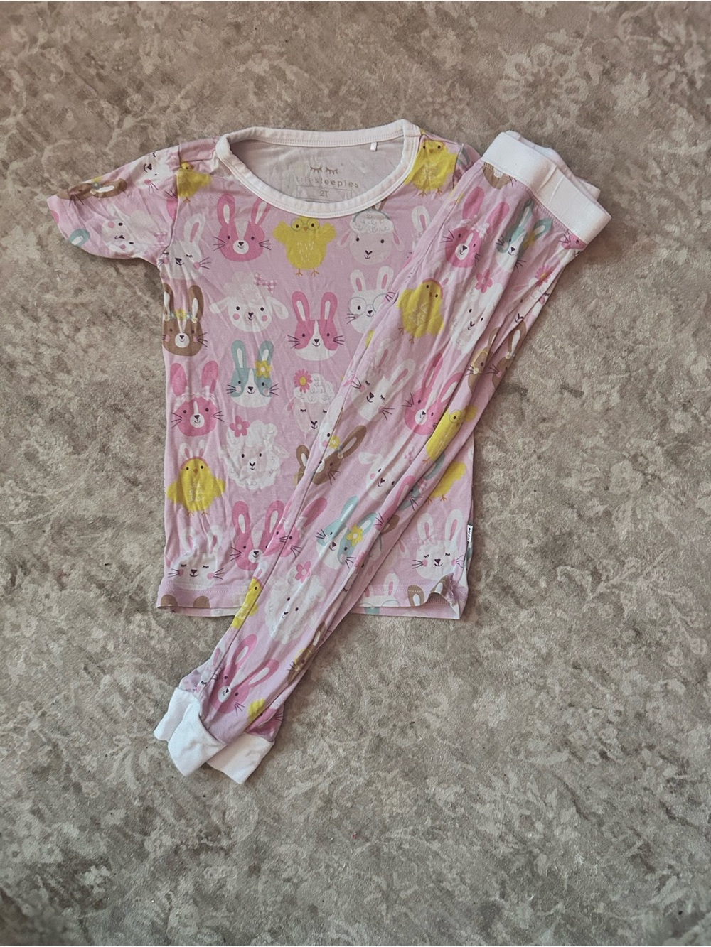 Little Sleepies Pink Bunny & Chick Pajama Set 2T EUC
